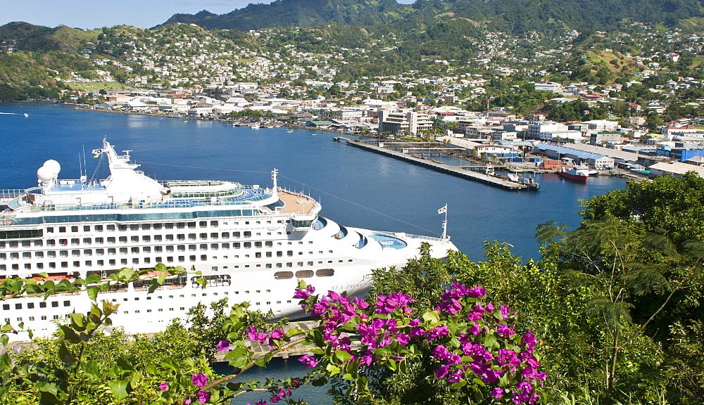 Sea Princess in Kingstown Harbour, St. Vincent, St. Vincent and The Grenadines, Windward Islands, West Indies, Caribbean, Central America
